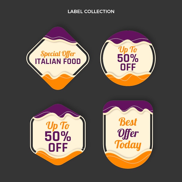 Vector gratuito colección de etiquetas planas de comida italiana