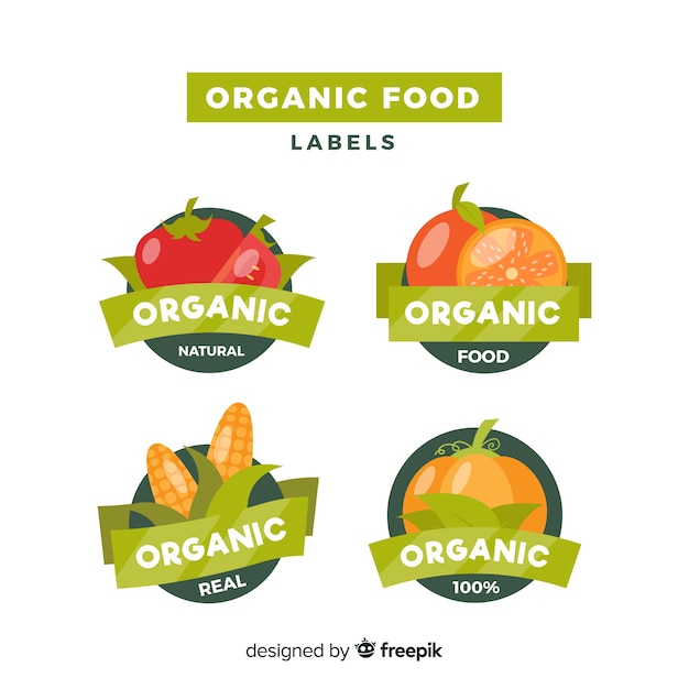 Vector gratuito colección etiquetas planas comida orgánica