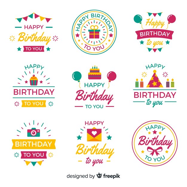 Colección etiquetas planas cumpleaños