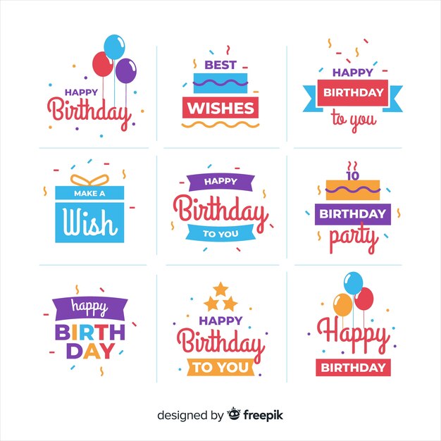 Colección etiquetas planas cumpleaños