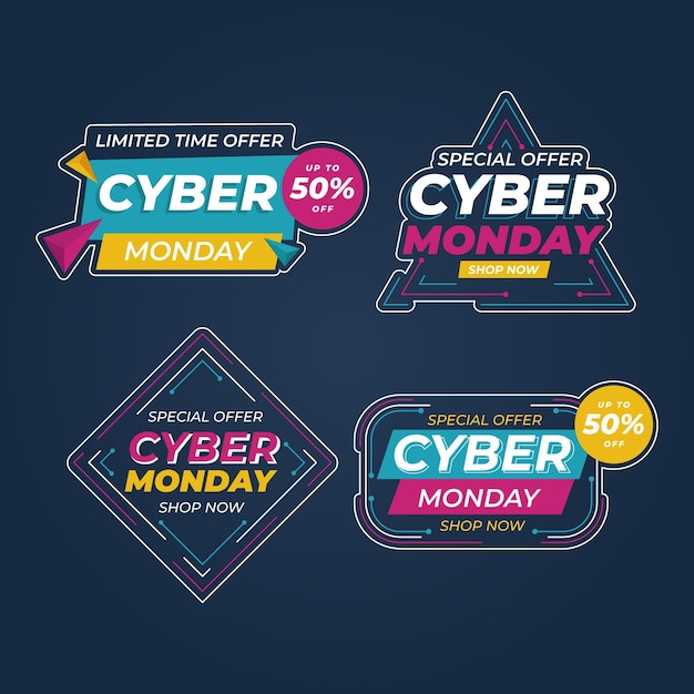 Colección de etiquetas planas de cyber monday