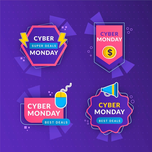 Vector gratuito colección de etiquetas planas de cyber monday