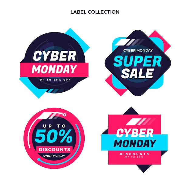 Vector gratuito colección de etiquetas planas de cyber monday