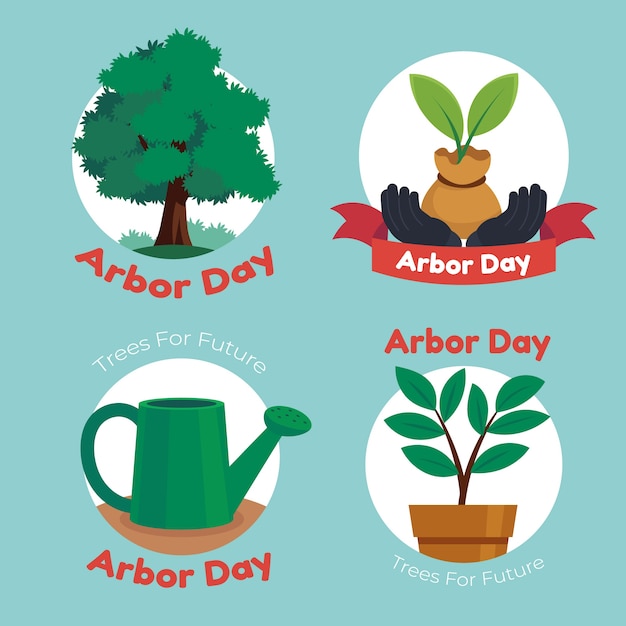 Vector gratuito colección de etiquetas planas del día del árbol