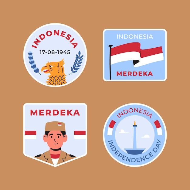 Vector gratuito colección de etiquetas planas del día de la independencia de indonesia