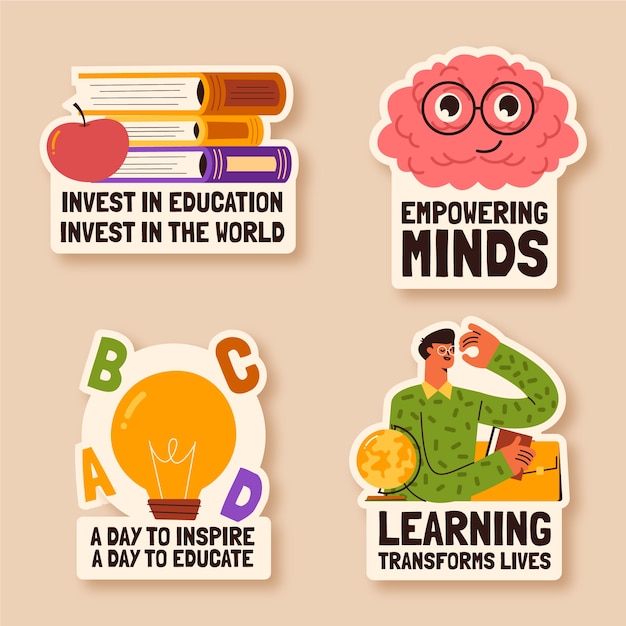 Colección de etiquetas planas para el día internacional de la educación