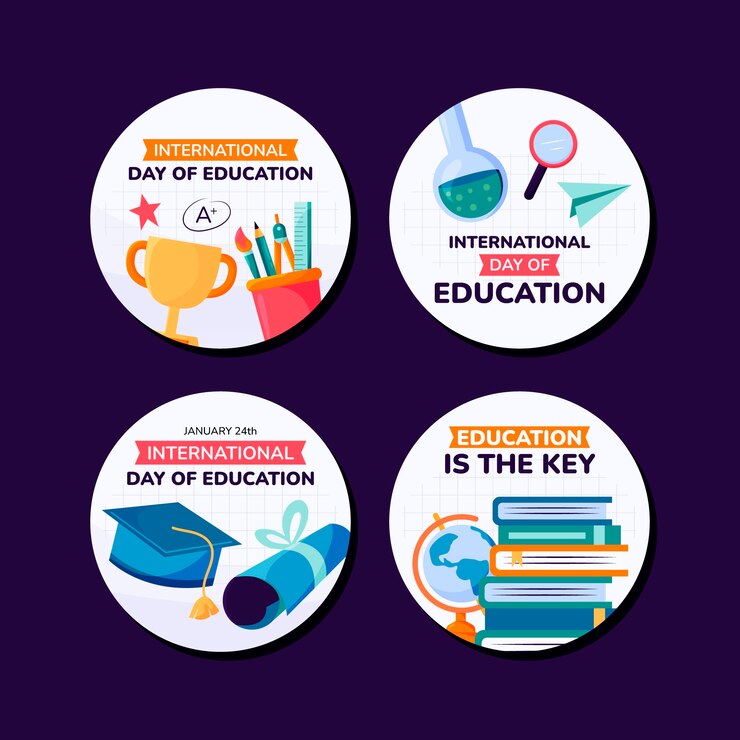 Vector gratuito colección de etiquetas planas para el día internacional de la educación