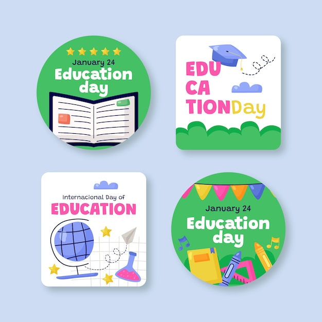 Vector gratuito colección de etiquetas planas para el día internacional de la educación