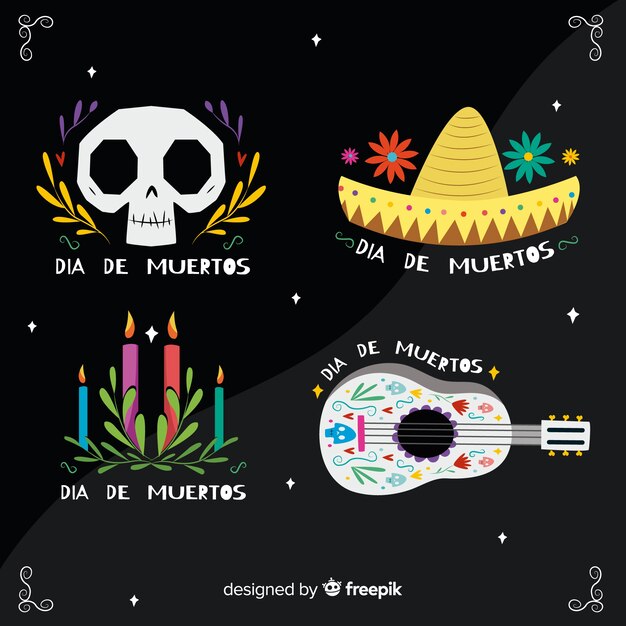 Colección de etiquetas planas dia de muertos