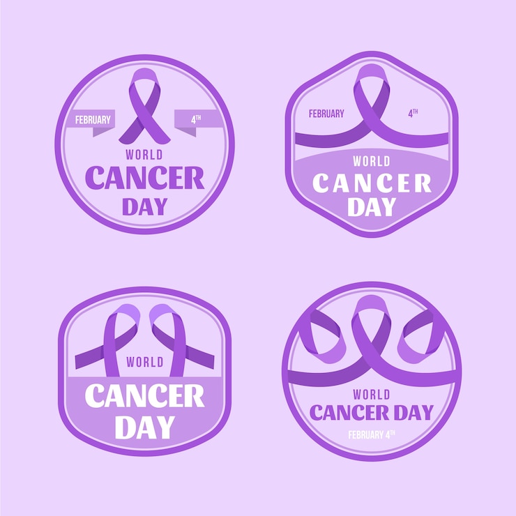 Vector gratuito colección de etiquetas planas del día mundial del cáncer
