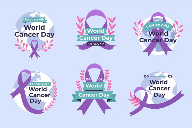 Vector gratuito colección de etiquetas planas del día mundial del cáncer