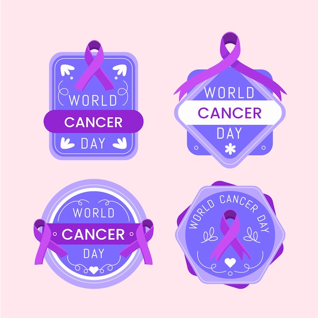 Vector gratuito colección de etiquetas planas del día mundial del cáncer