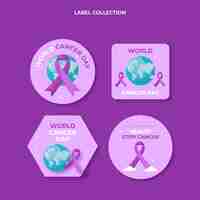 Vector gratuito colección de etiquetas planas del día mundial del cáncer
