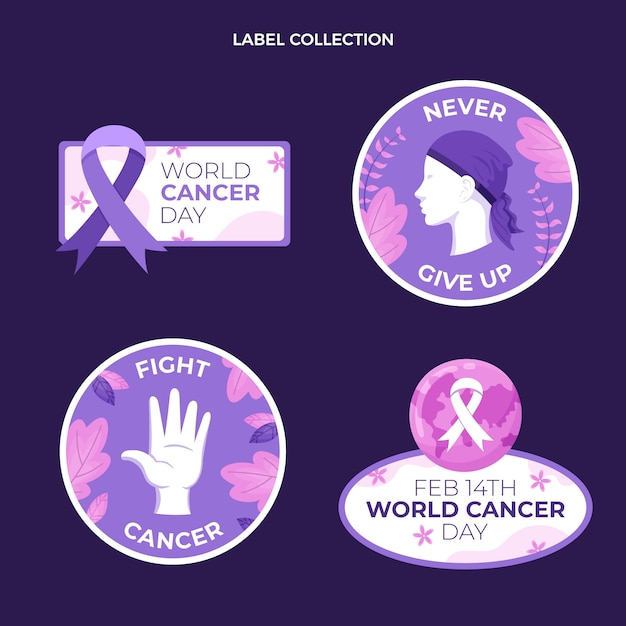 Vector gratuito colección de etiquetas planas del día mundial del cáncer