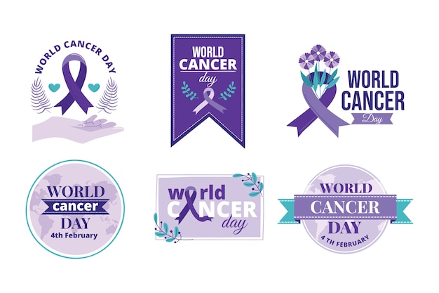 Colección de etiquetas planas del día mundial del cáncer