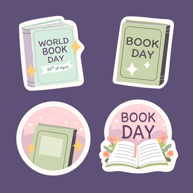 Colección de etiquetas planas del día mundial del libro