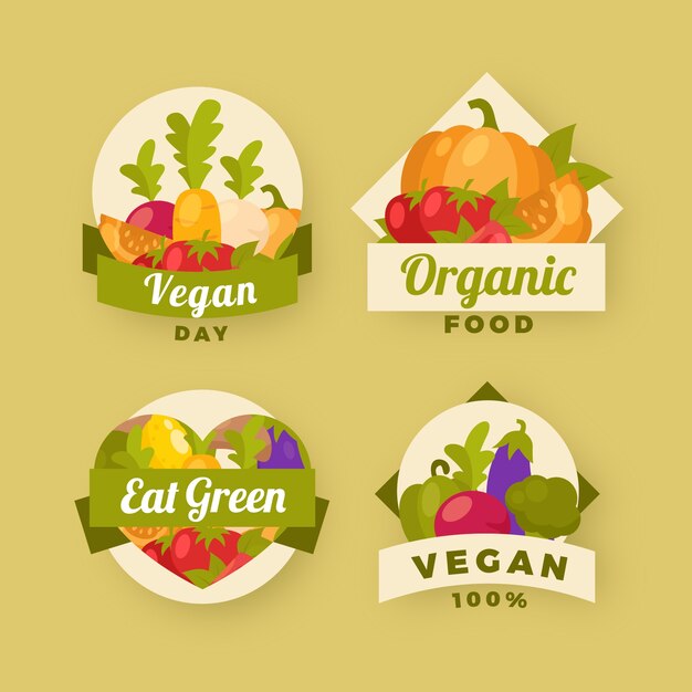 Colección de etiquetas planas del día mundial vegano