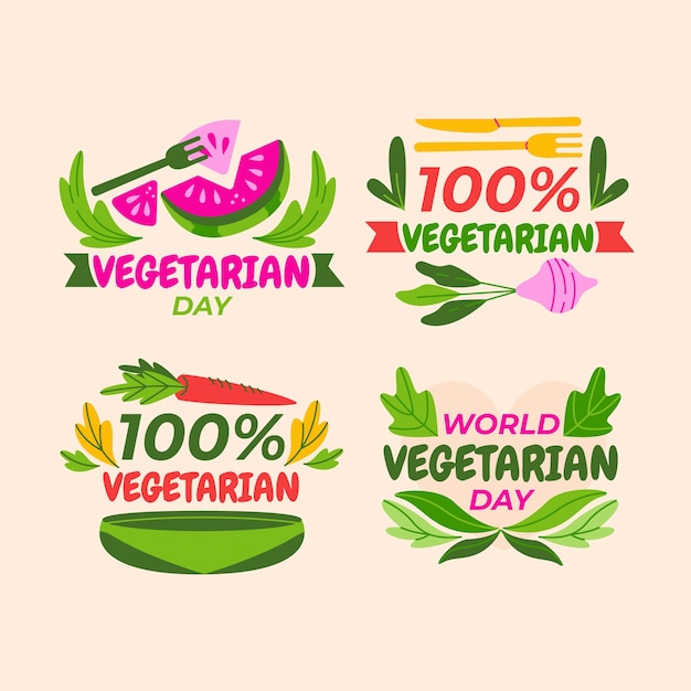 Colección de etiquetas planas del día mundial del vegetariano