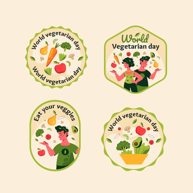 Vector gratuito colección de etiquetas planas del día mundial del vegetariano