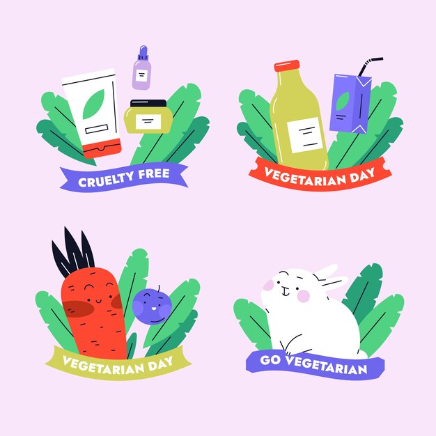 Colección de etiquetas planas del día mundial del vegetariano