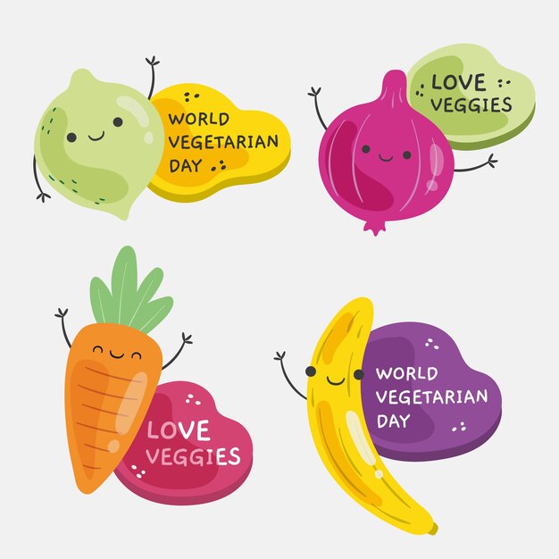 Colección de etiquetas planas del día mundial del vegetariano