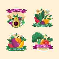 Vector gratuito colección de etiquetas planas del día mundial del vegetariano