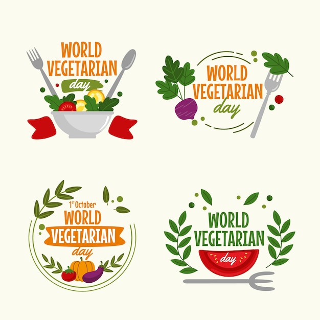 Vector gratuito colección de etiquetas planas del día mundial del vegetariano