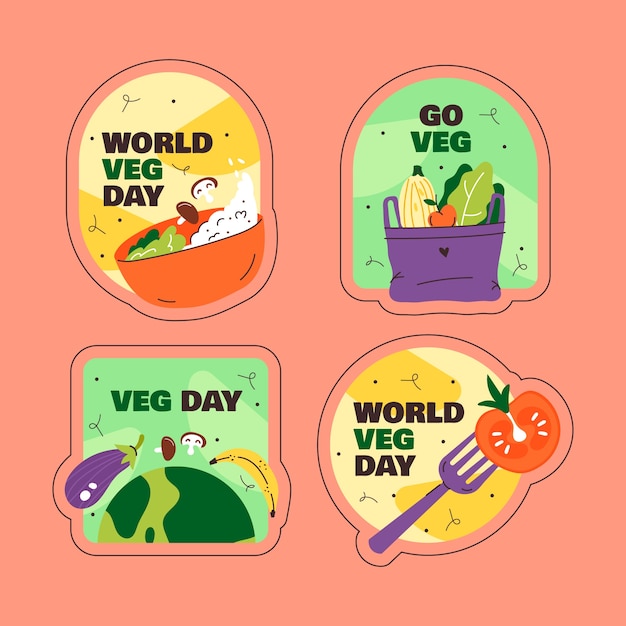 Colección de etiquetas planas para el día mundial del vegetariano
