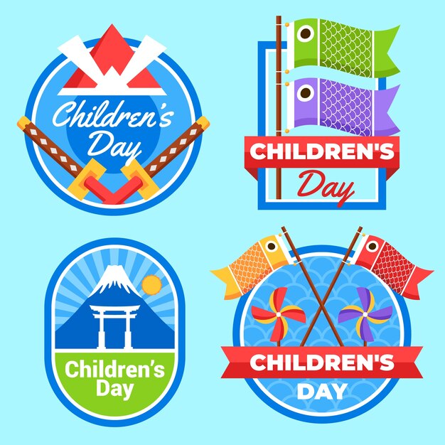 Colección de etiquetas planas para el día del niño
