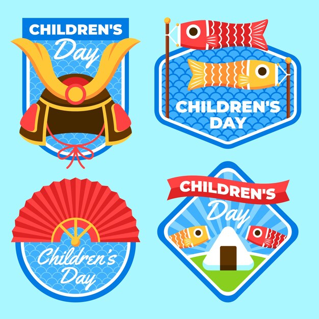 Colección de etiquetas planas para el día del niño