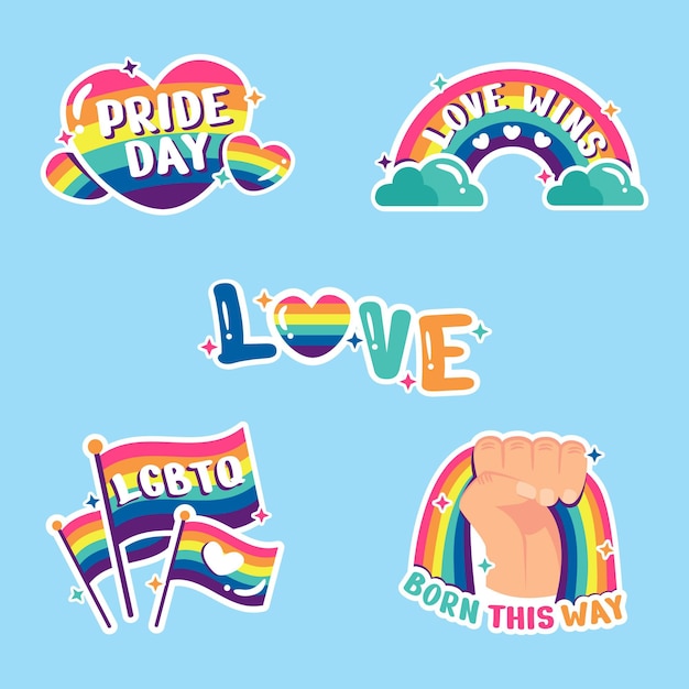 Colección de etiquetas planas del día del orgullo