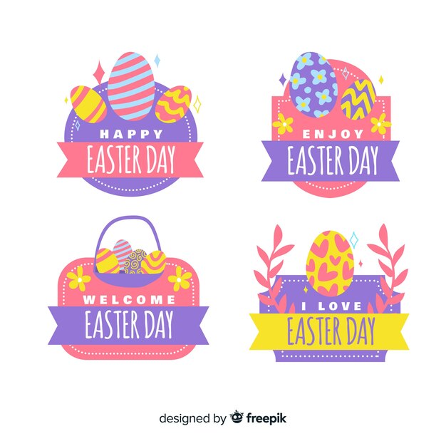 Colección etiquetas planas día de pascua