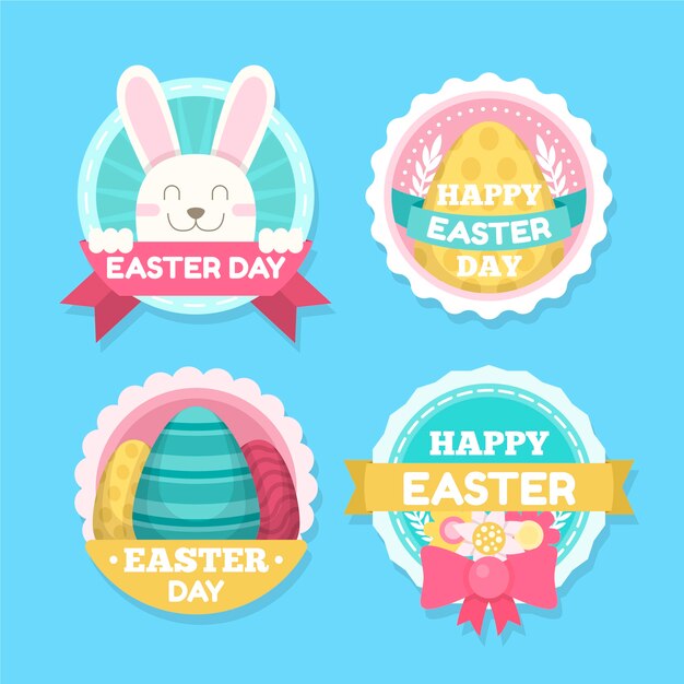 Colección de etiquetas planas del día de pascua
