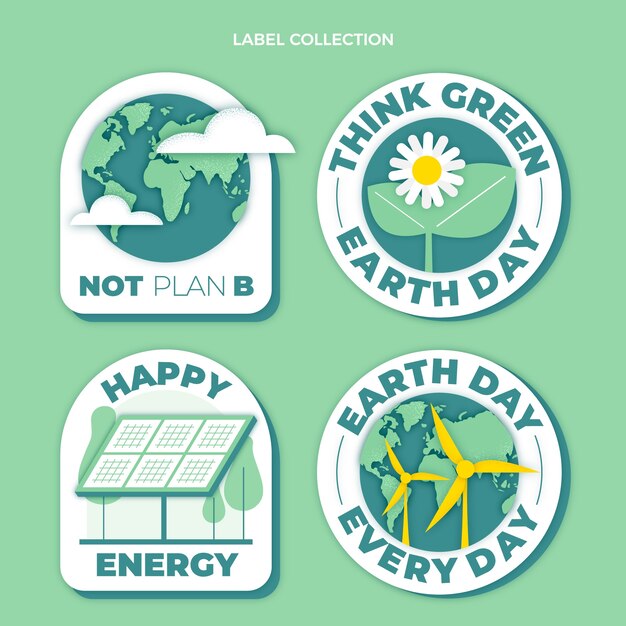 Colección de etiquetas planas del día de la tierra