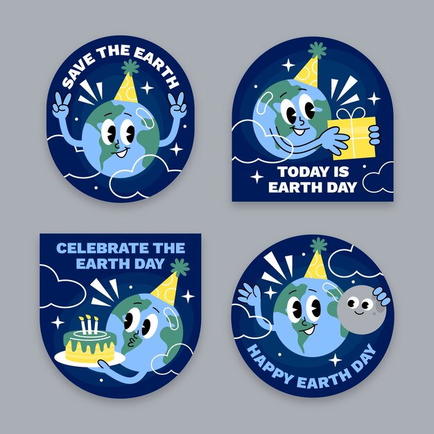 Colección de etiquetas planas del día de la tierra
