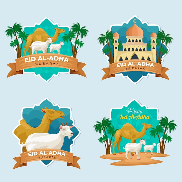 Colección de etiquetas planas de eid al-adha