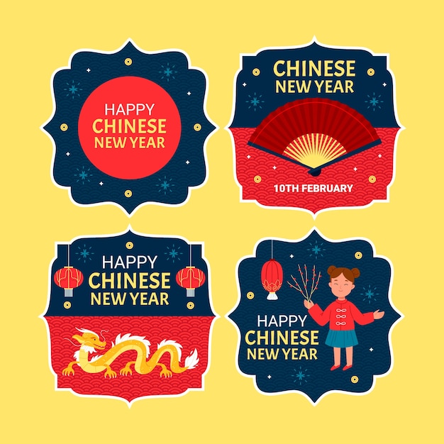Colección de etiquetas planas para el festival del año nuevo chino