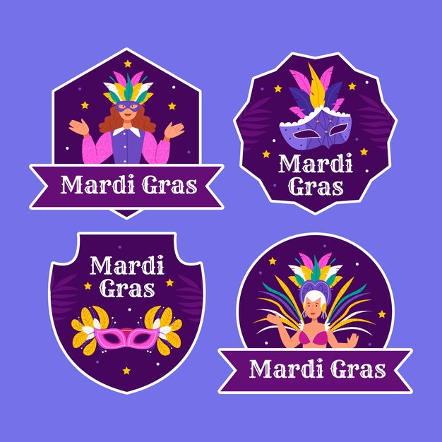 Colección de etiquetas planas para el festival de Mardi Gras