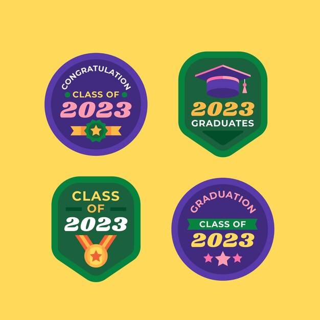 Colección de etiquetas planas para la graduación de la clase 2023