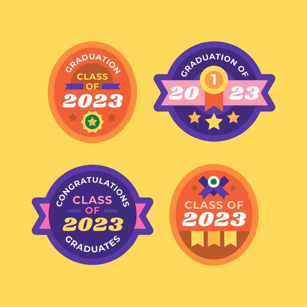 Colección de etiquetas planas para la graduación de la clase 2023