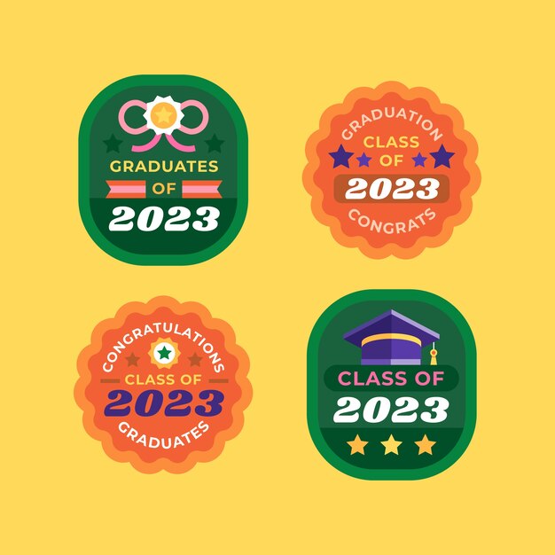 Colección de etiquetas planas para la graduación de la clase 2023