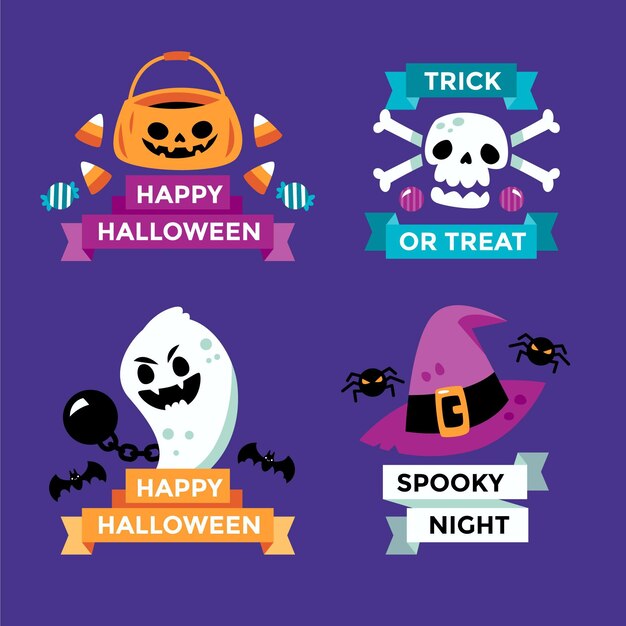 Colección de etiquetas planas de halloween