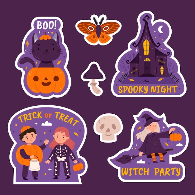 Vector gratuito colección de etiquetas planas de halloween