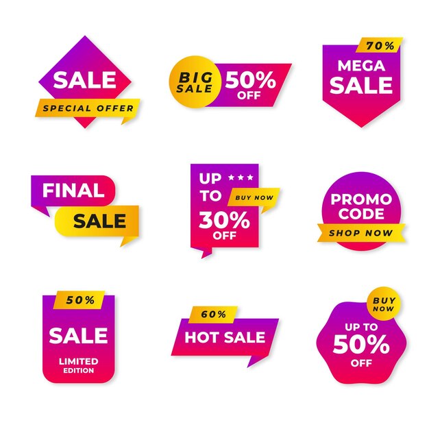 Colección de etiquetas planas de mega rebajas