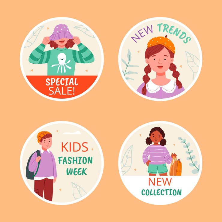 Vector gratuito colección de etiquetas planas para niños