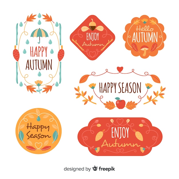 Vector gratuito colección de etiquetas planas de otoño