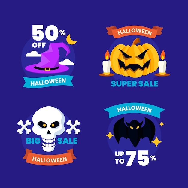 Vector gratuito colección de etiquetas planas de rebajas de halloween