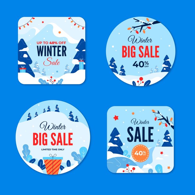 Colección de etiquetas planas de rebajas de invierno