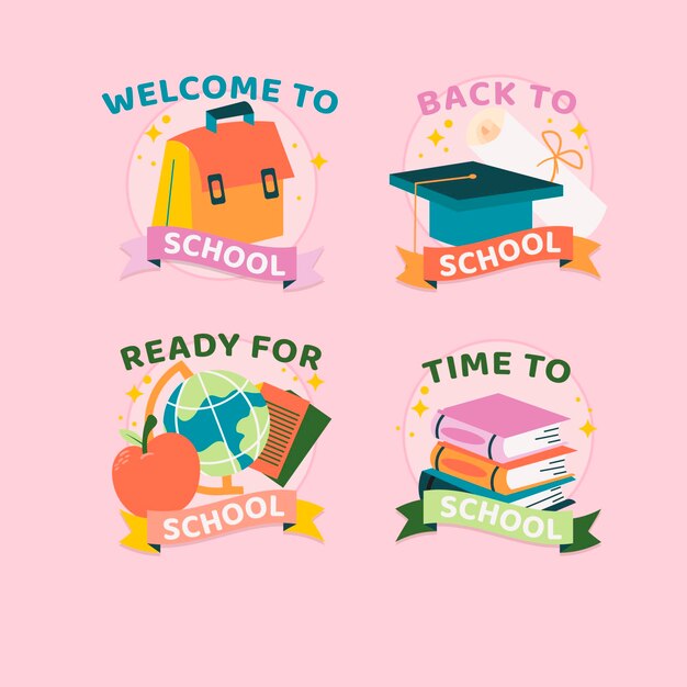 Colección de etiquetas planas de regreso a la escuela