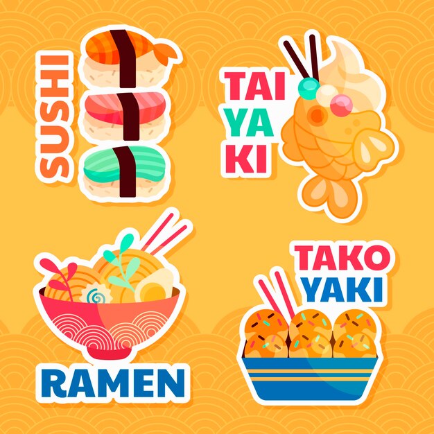 Colección de etiquetas planas de restaurante japonés